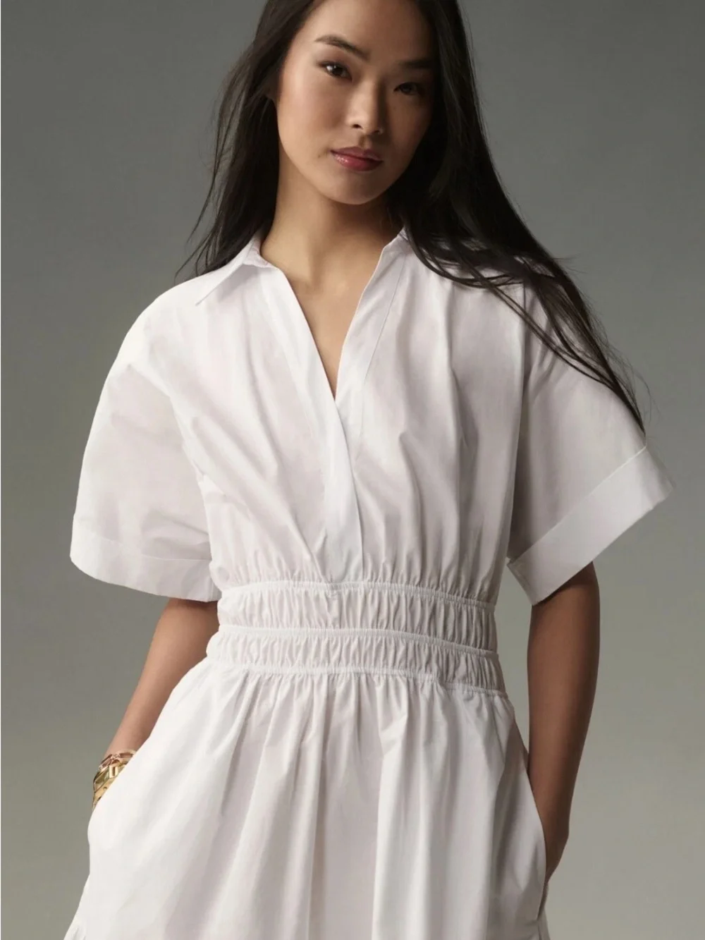 Anthropologie Shirt dress White Tiered Maxi with Smocked Waistband - Picture 3 of 13